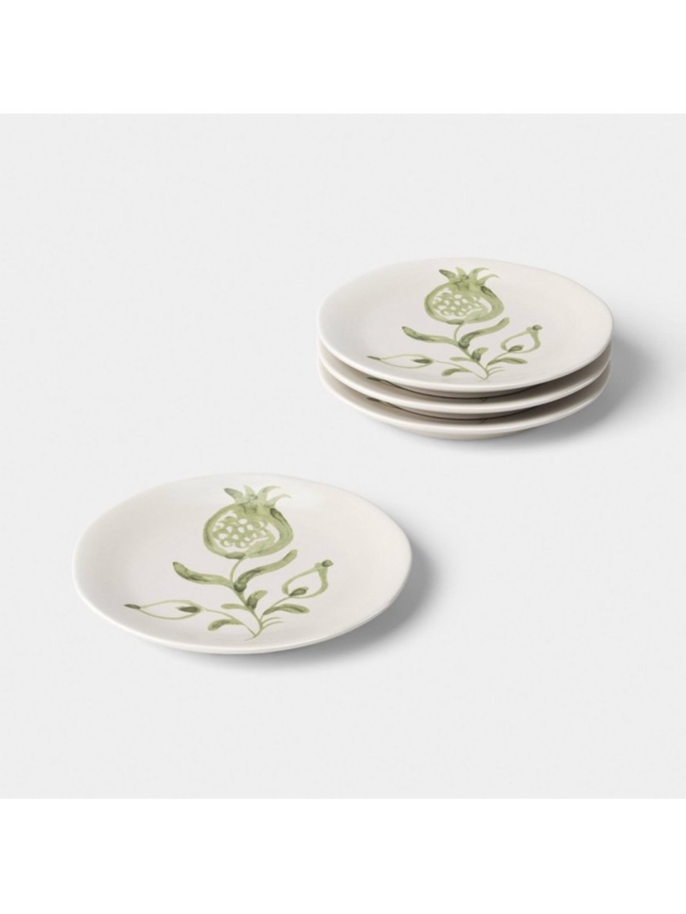4pk 6” Stoneware Aralia Appetizer plates Hand painted Green